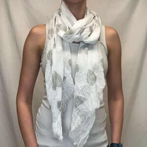 Women's Whimsical Sheer Heart Print Scarf White Grey Lightweight